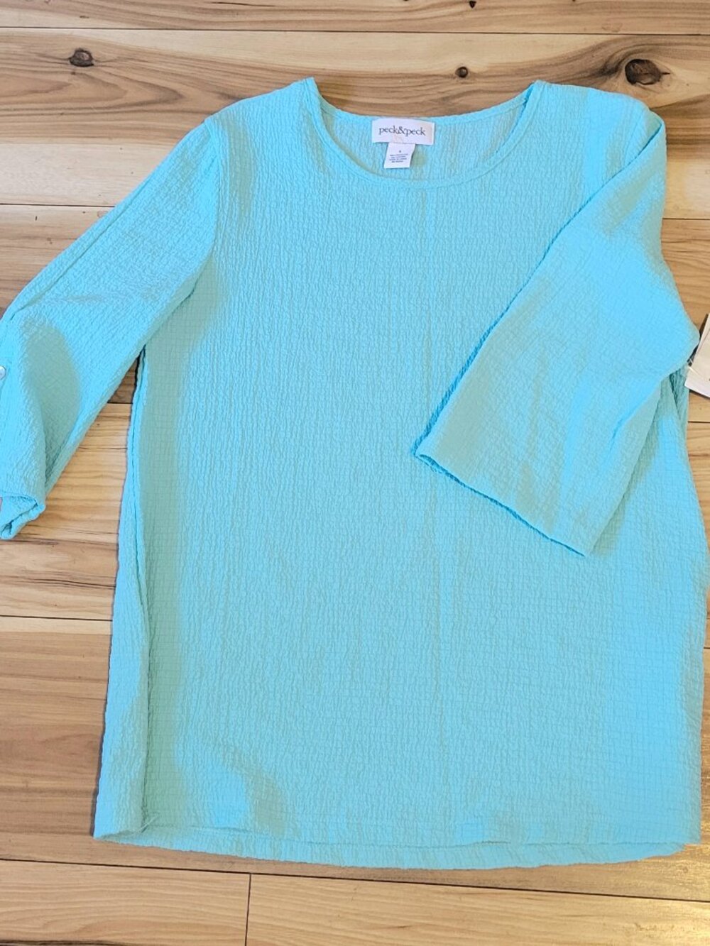 NWT Peck & Peck Aqua Sky Crinkle Top - Size Small